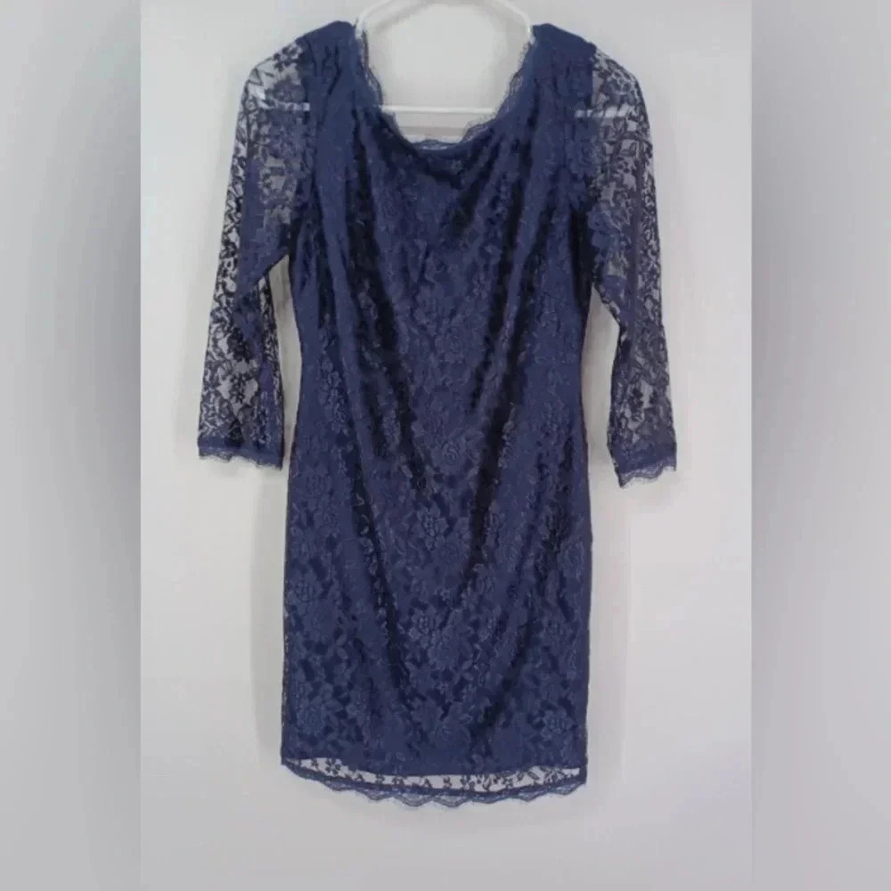 Simply Liliana Dress Womens Size 16 Cocktail Navy Blue Floral Lace Overlay Party